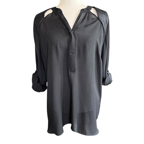 KUT FROM THE KLOTH WOMENS BLACK SHEER Blouse 3/4 Zip Cut Out Shoulder Design XL - Picture 8 of 14